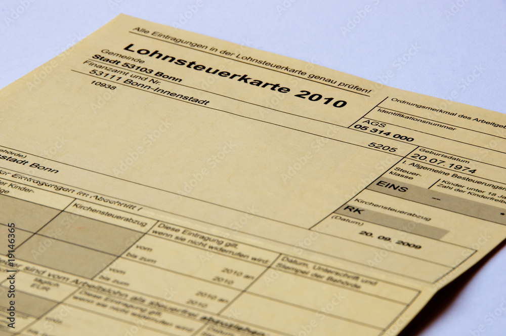 lohnsteuerkarte StockFoto Adobe Stock