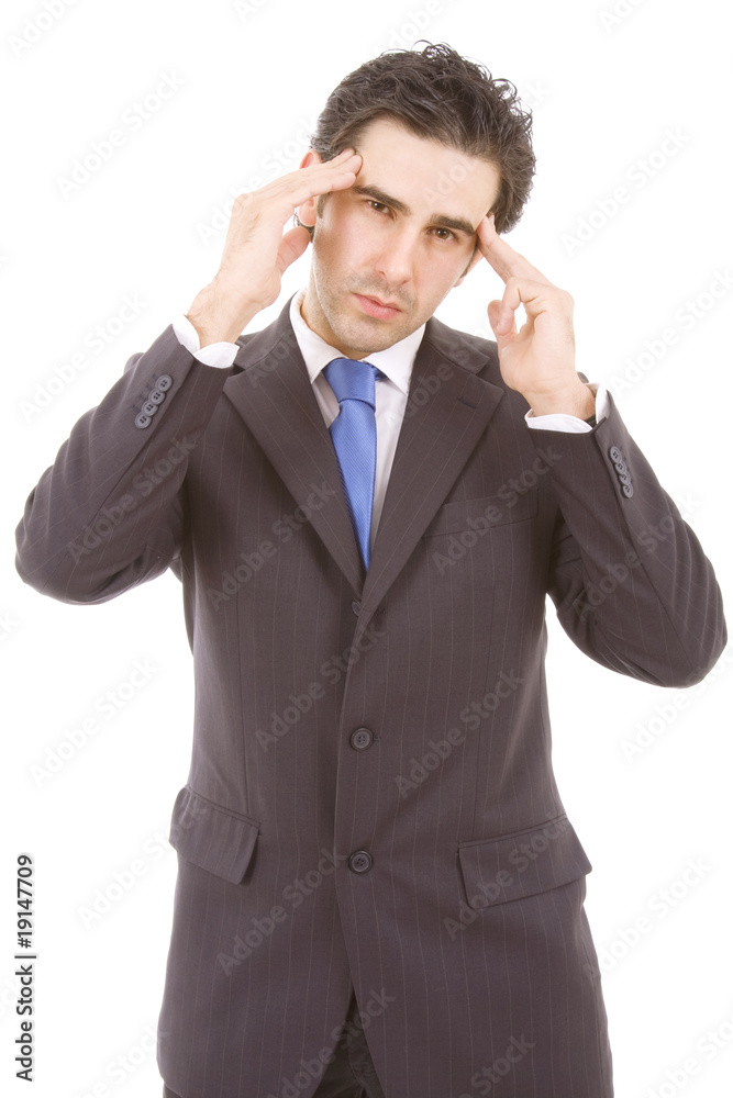 Young business man with a headache, isolated on white Young business man with a headache, isolated on white