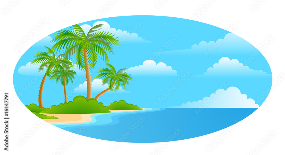 bright landscape on the summer beach with palm trees