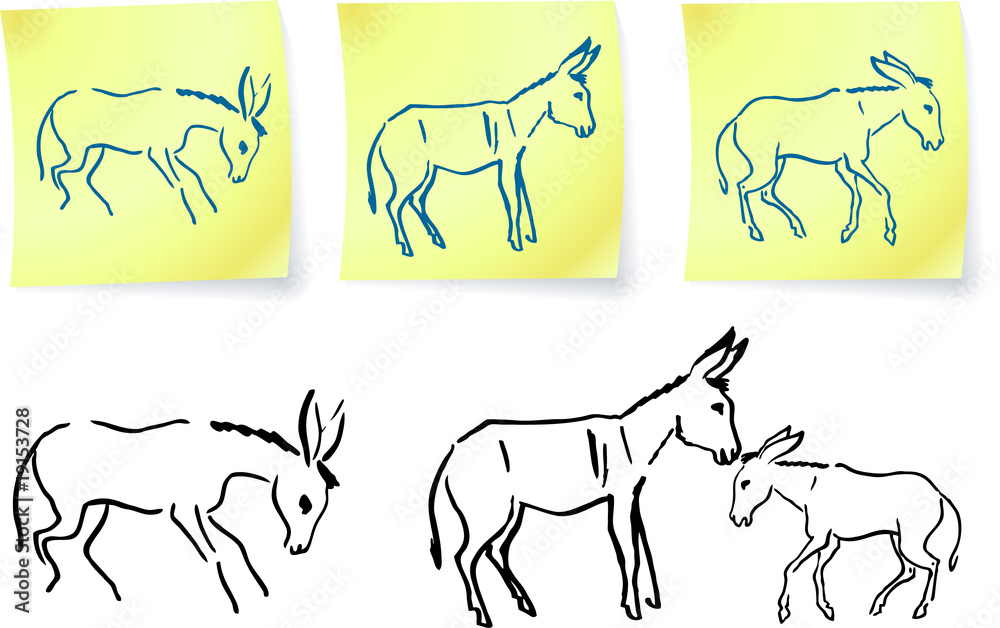 donkey family  on post it notes