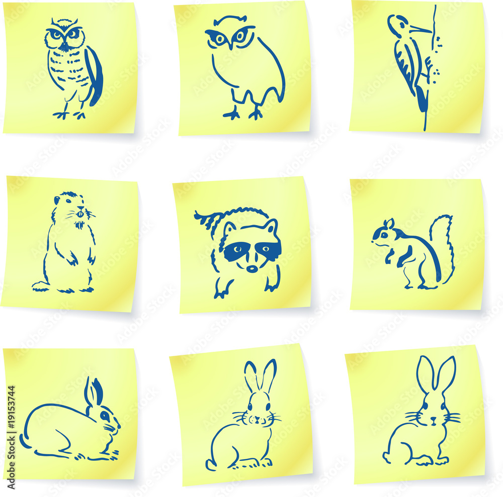 forest creatures drawings on post it notes