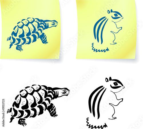 turtle and chipmonk drawings on post it notes