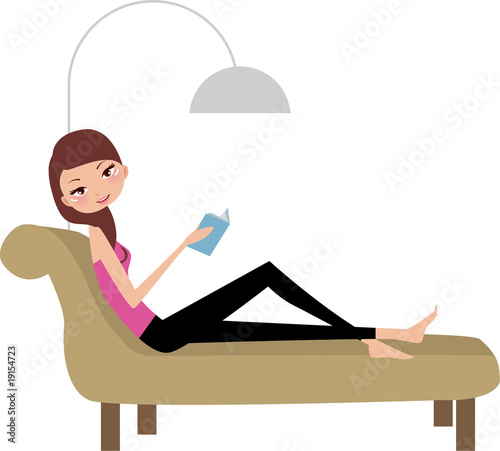 girl relaxing and reading book at home