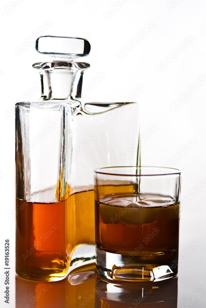 single carafe of scottish whisky or bourbon and drink with ice single carafe of scottish whisky or bourbon and drink with ice