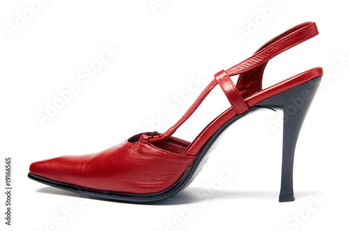 Red female shoes on a high heel