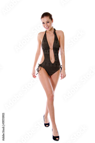 young woman in bikini, isolated on white background