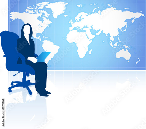 Businesswoman with world map