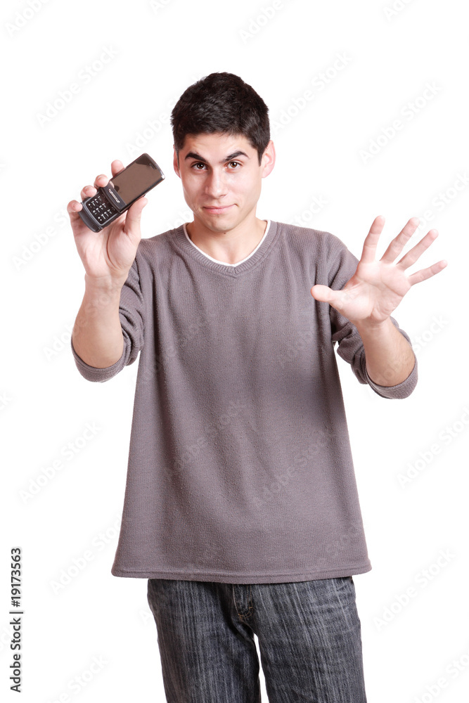 happy young casual man portrait with phone happy young casual man portrait with phone