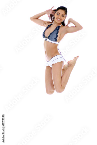 young woman in bikini, isolated on white background
