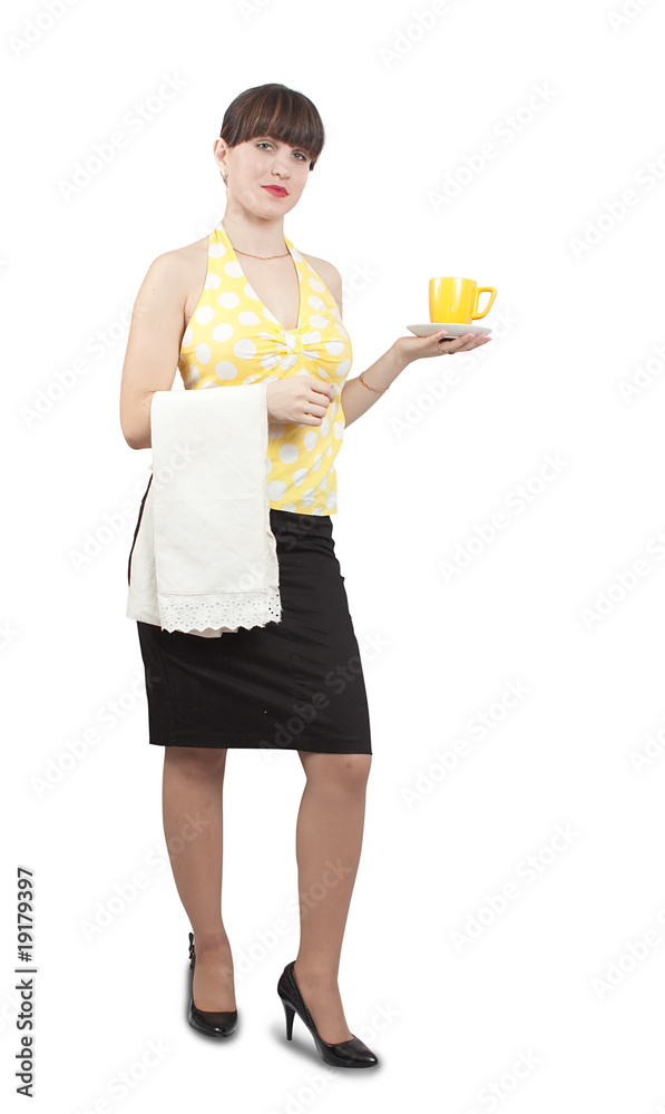 waitress girl with a cup of coffee waitress girl with a cup of coffee