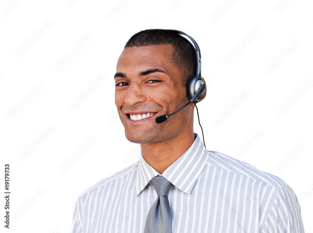Attractive businessman with headset on Attractive businessman with headset on