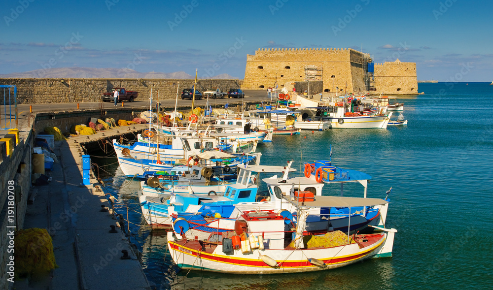 Venetian port with a fortress in the city of Iraklion, Crete