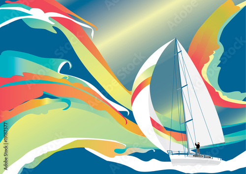 waves and boat on a beautiful background vector