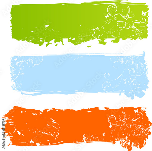 Grungy multicolored banners with florals