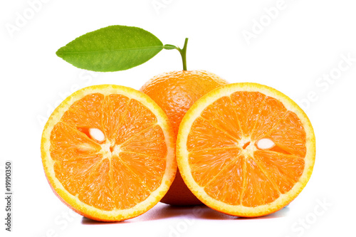 Orange halves on white