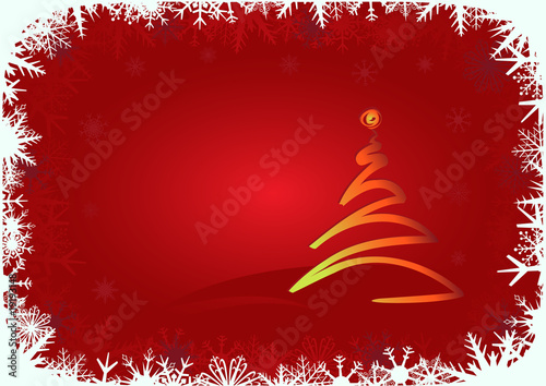 Warm winter Christmas Tree and snowflakes background