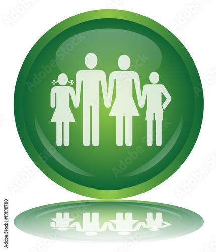 Bouton FAMILLE (Family Parents Enfants Rond Vert Vecteur Reflet)