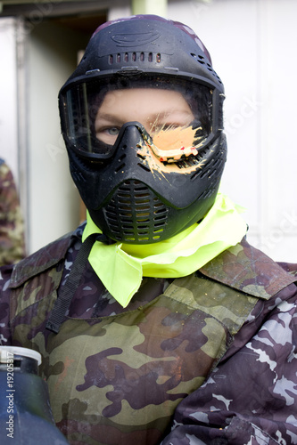 Portrait of a player in paintball.