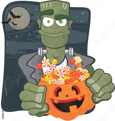 halloween Frankestein and candy background photo