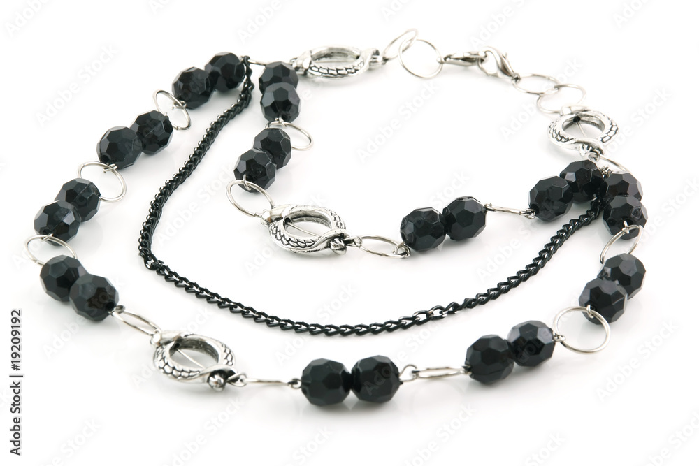 Black Stone Necklace Isolated on White Black Stone Necklace Isolated on White