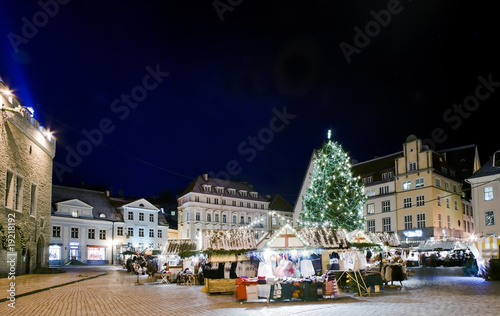 Town square view with Christmas market