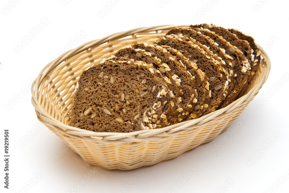 sliced wholemeal bread in wicker basket isolated sliced wholemeal bread in wicker basket isolated