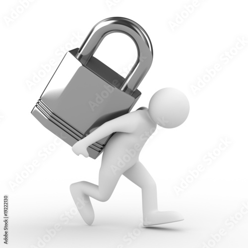 men carry lock on back. Iso...