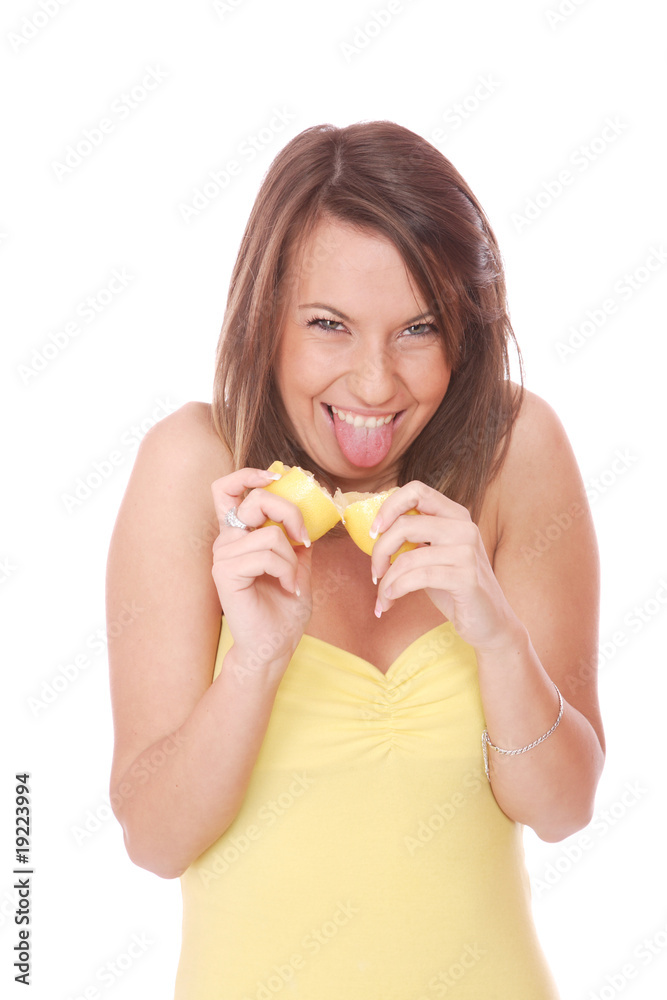 happy model eating a Lemon