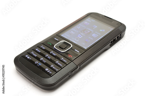 isolated black mobile phone with white background