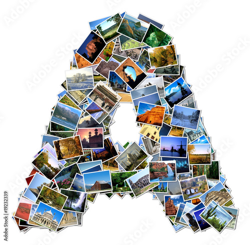 All over the world photo font A with 210 original pictures