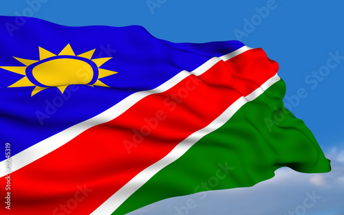 Namibian flag waving on wind