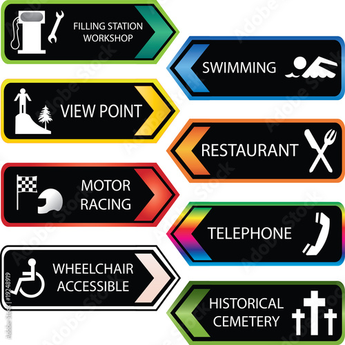 colored tourist locations icon set - VECTOR
