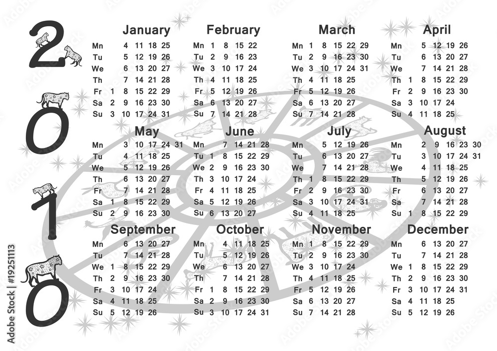 Chinese horoscope. Calendar 2010 Stock Vector | Adobe Stock