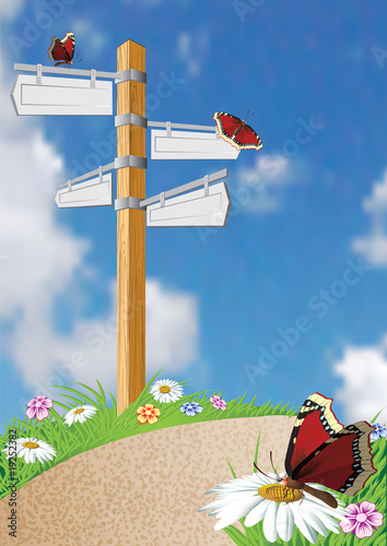 Pointer of way. Road forward. Vectorial illustration.