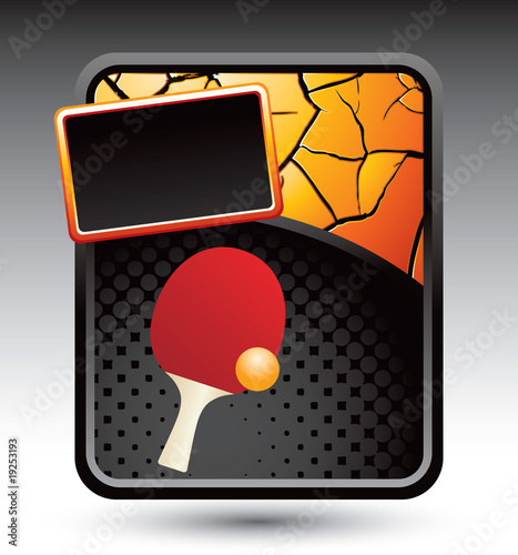 ping pong paddle and ball orange cracked banner