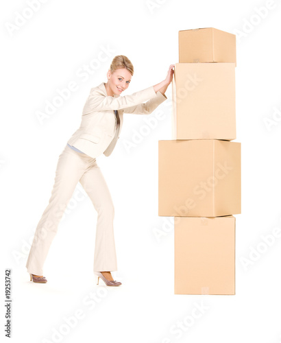 businesswoman with boxes