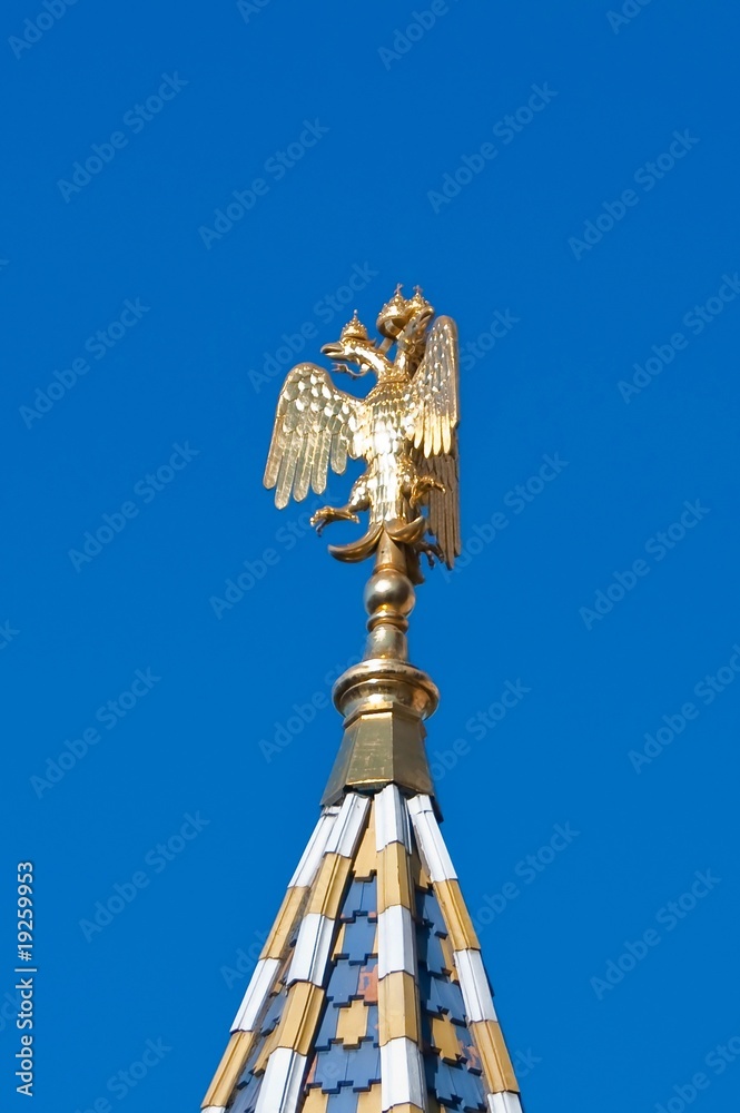 The State Emblem of Russian Federation: double-headed eagle on t