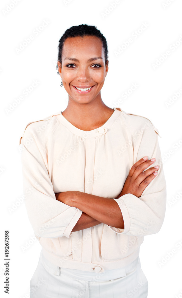 Smiling afro-american businesswoman with folded arms Smiling afro-american businesswoman with folded arms