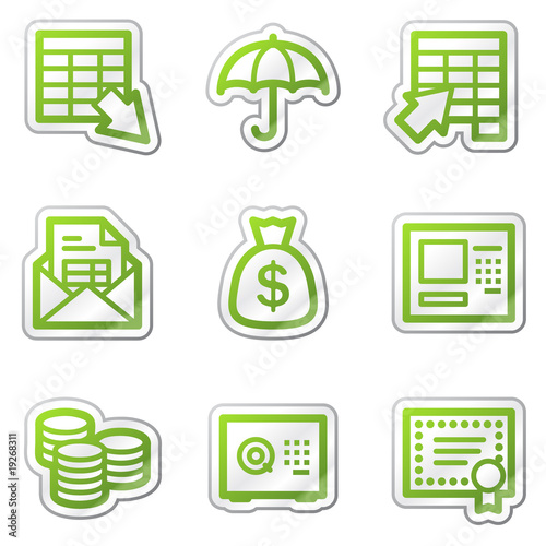 Banking web icons, green contour sticker series