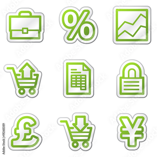 E-business web icons, green contour sticker series
