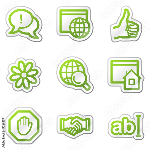Internet web icons, green contour sticker series