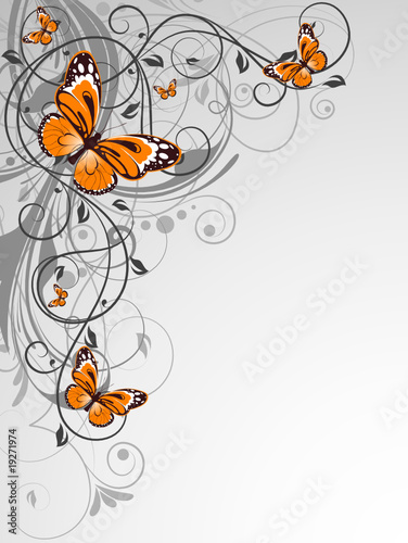Floral design element with btterflies.