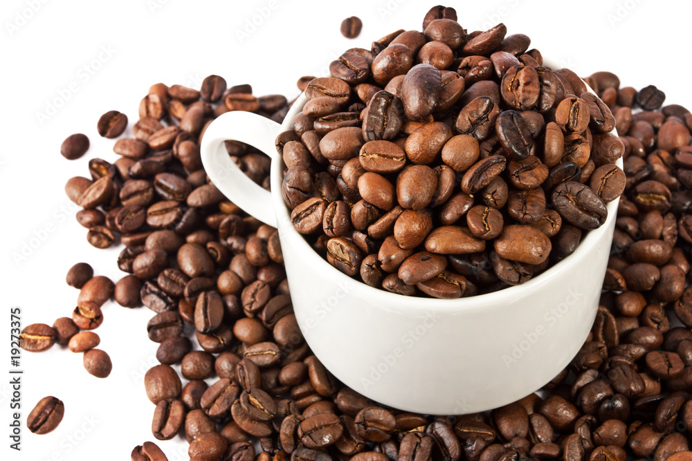 cup of coffee beans isolated