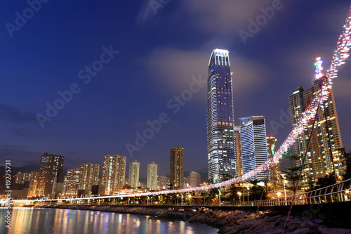Hong Kong at night with highrise buildings