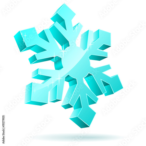 Abstract 3D vector snowflake isolated on white