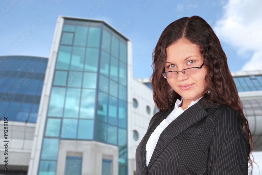 beautiful brown-haired woman near blue building, collage beautiful brown-haired woman near blue building, collage
