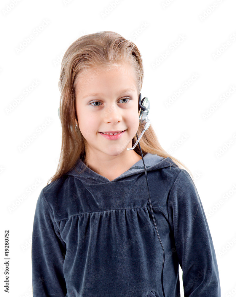 Young smiling girl with headset.
