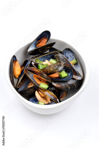 cooked and opened organic mussel ready to eat
