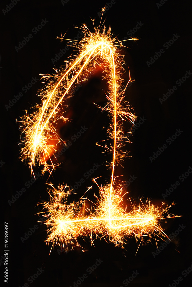 Digit 1 made of sparklers Digit 1 made of sparklers