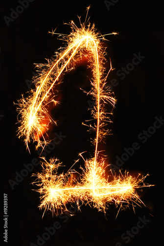 Digit 1 made of sparklers